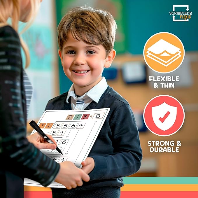 SCRIBBLEDO Long Division Practice 11”x14” Reusable Sheets Math Manipulatives for Classroom Teaching Materials 5th Grade Classroom Must Haves Special Education Math Centers 10-Pack Dry Erase Sheets