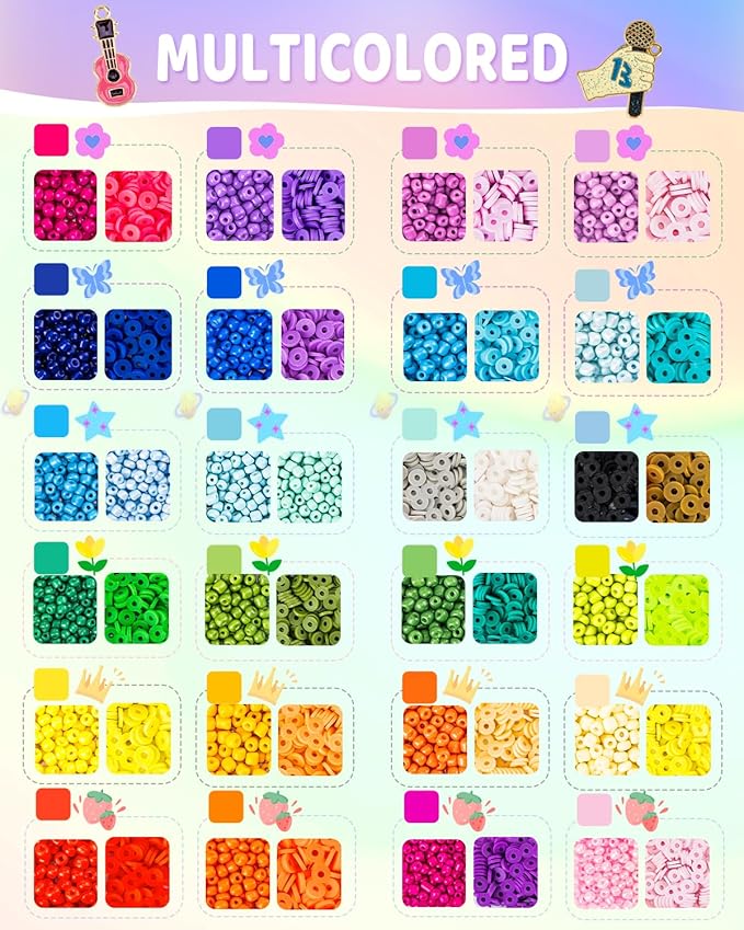 Goldwise Friendship Bracelet Kit 3 Boxes-6240 Pcs 48 Colors Bracelet Making Kits with Clay Beads, 2880 Pcs 4mm Glass Seed Beads and 960 pcs A-Z Letter Beads with Charms for Party Birthday Gift