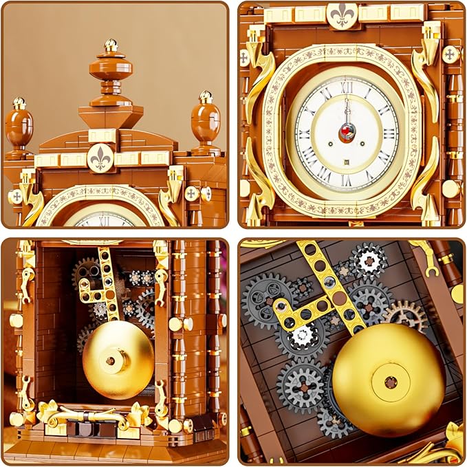 Retro Pendulum Clock Building Block Set,A Toy with Real Clock Function and Linked Mechanical Pendulum,Better Gift for Adults Teens Kids