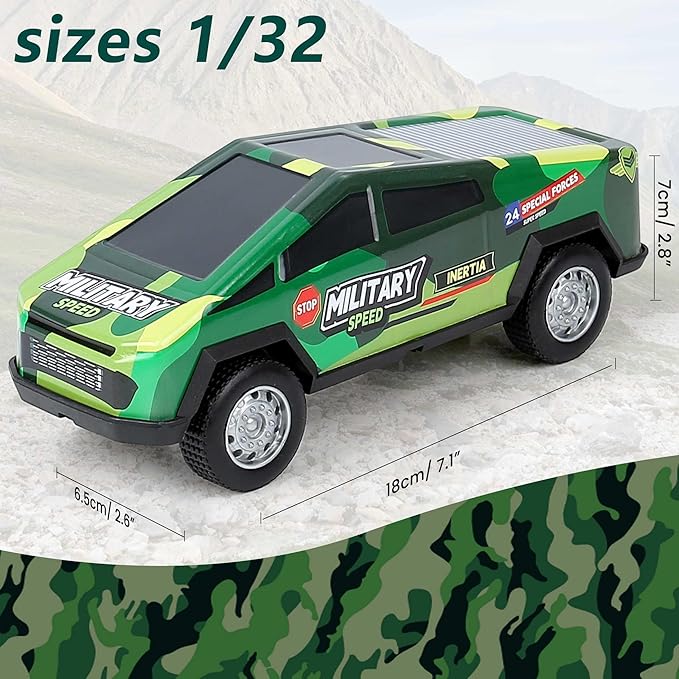 Toy Trucks for Kids 1/32 Model Car 3 Pack,Camouflage: Blue, Yellow, Green,Friction Power Push and Go Pull Back Wind up Race Cars,Toddlers 3 4 5 6 7 8 for Boys and Girls Birthday Party Gift