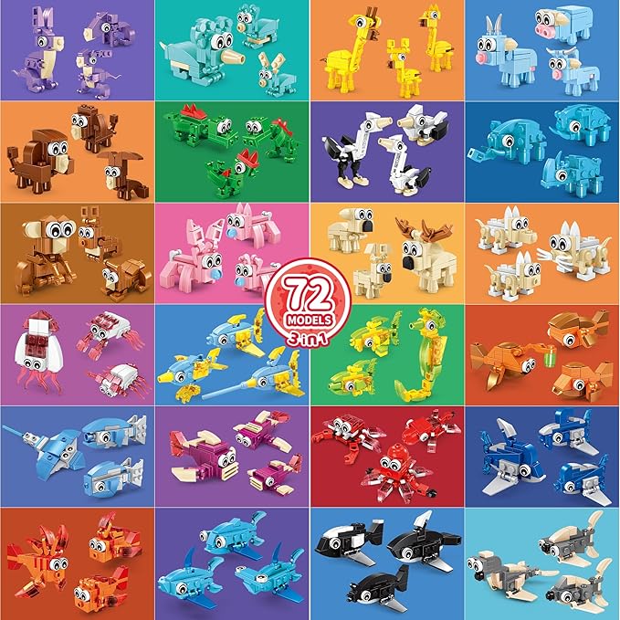 Party Favors for Kids - 24 Pack 72 Kinds of Animals Building Block Toy Stocking Stuffers Classroom Prizes Goodie Bags Easter Gifts Building Set, Christmas Birthday Gift for Boys Girls Ages 6-12+