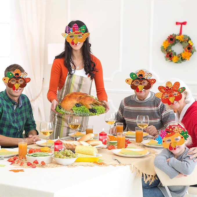 Bafeil 24 Sets Thanksgiving Turkey Masks Craft Kits DIY Turkey Face Mask Paper Art Craft Kit with Diamond Sticker for Fall Harvest Thanksgiving Party Favor Art Project Family Classroom Activity