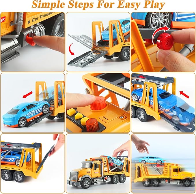 Mostop Toy Truck Transport Cars Carrier with Racing Car for Toddlers,15’’ Large Kids Toys for 4-8 Boys, Friction Powered Truck Vehicle Toy with Light & Sounds, Boys Girls Christmas Birthday Gifts