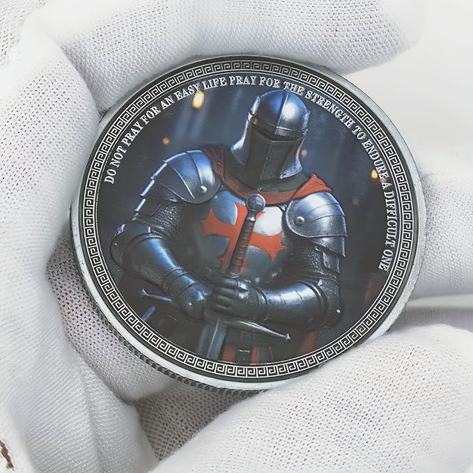 Knight Templar Challenge Coin Armor Red Cross Shield Faith and Bravery Coin Collection (Single Coin)