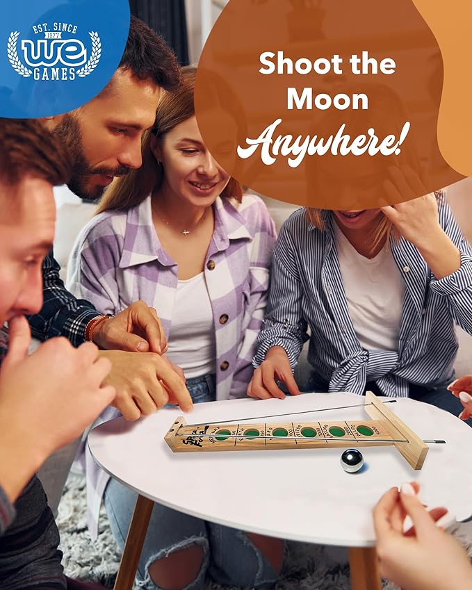 WE Games Shoot The Moon Game (10 Count), Large 18 inch Size, Solid Natural Wood, Retro Games for Adults, Classic Table Top Board Game