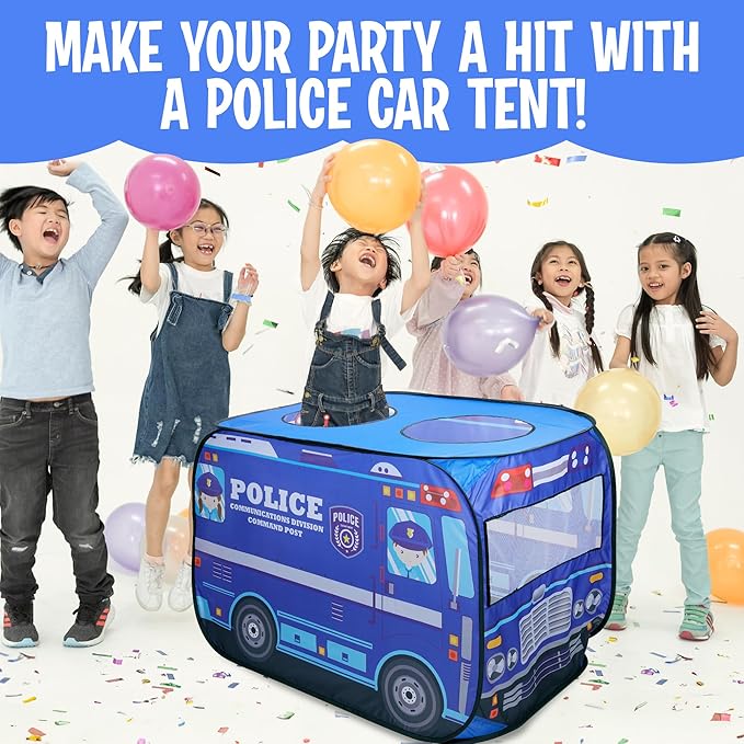Playbees Police Car Pop Up Play Tent with Sound Button Super Hero Playhouse for Interactive Fun Play Toys & Gifts for Kids Toddlers Boys Girls Pop Up Car Tent Foldable Quick Setup - Indoor & Outdoor