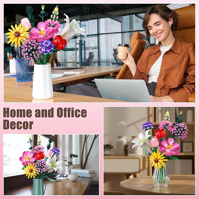 Flowers Bouquet Building Set, Flower Botanical Collection Building Toys, Home & Office Creative Decoration, Valentine Day, Birthday, Christmas Ideal Gift for Kids, Adults - 699 Pcs