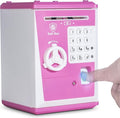 Toy Safe Box, Electronic ATM Piggy Bank, Money Coin Savings Bank, Finger Print Scanner Lock, Great Gift for Children Kids (Pink/White)