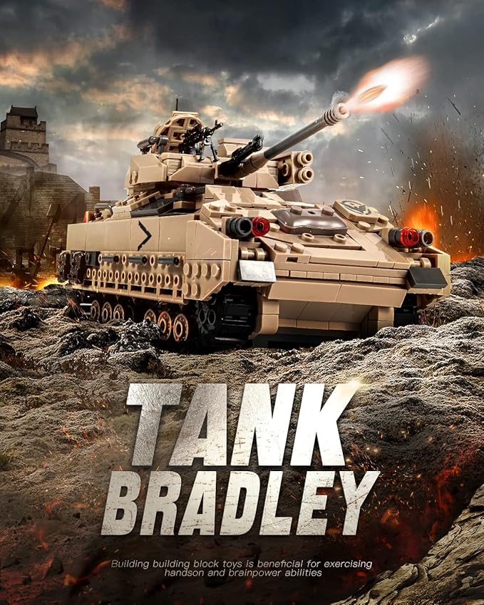 dOvOb Military M2 Bradley Tank Building Set (1350 PCS), Infantry Fighting Vehicle Army Construction Model Toy for Adult or Kid Gift