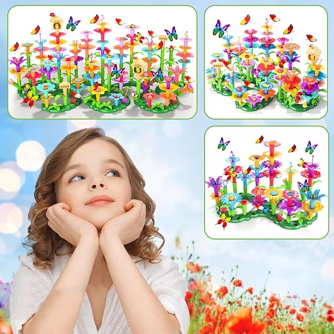 238Pcs Flower Garden Building Toys for Girls 3 4 5 6 7 Year Old, Upgrade DIY Building Stacking Toys, STEM Preschool Educational Toddler Toys Brain Development Kindergarten Kids Toy