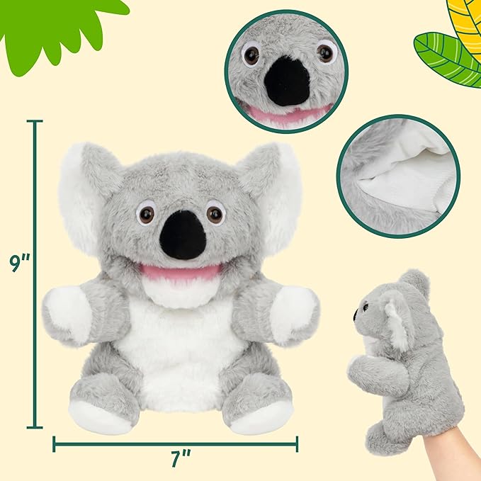 Easfan Koala Hand Puppet with Movable Mouth Interactive Storytelling Cute Soft Plush Toy Creativity and Imagination Easter Christmas Birthday Gifts for Toddlers Kids,10’’