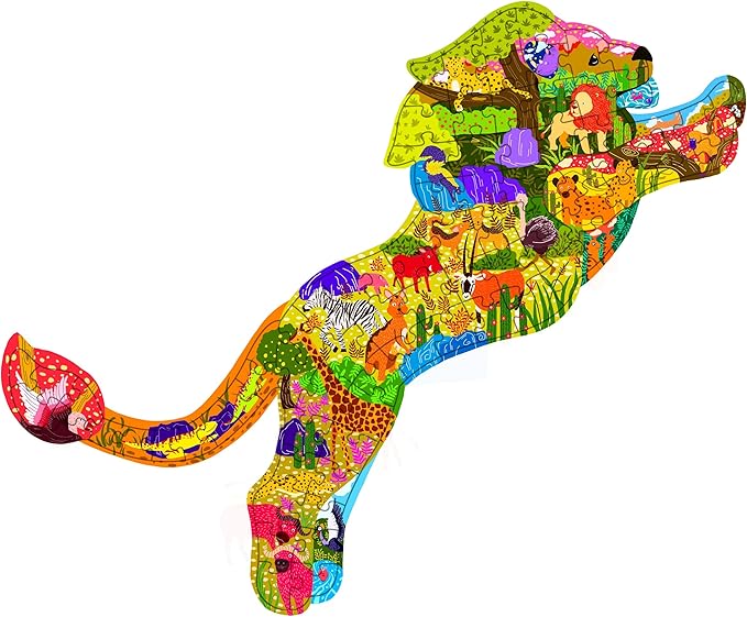 PINU Jigsaw Puzzles for Kids Ages 3-5, 6-8, 8-10, Children Colorful Fun Animal Shaped Puzzle Learning Educational Toys Gifts Games for Boys and Girls (Lion-80 PCS)