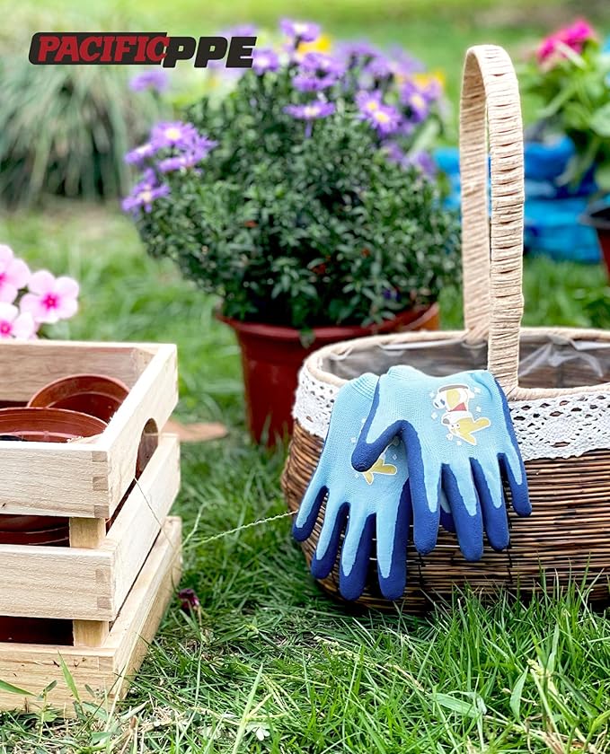 PACIFIC 3 Pairs Kids Gardening Gloves for Age 3-6, Toddler Rubber Coated Garden Gloves, Kids Work Gloves, for Children, Boys and Girls, Multicolor, XXXS