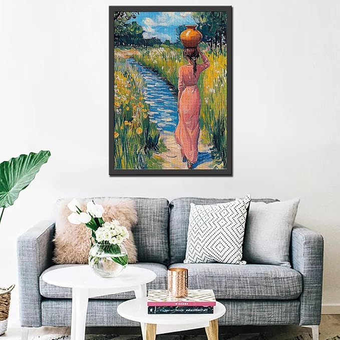Monet Style 1000 Piece Country Girl Jigsaw Puzzle for Adults and Families,Classic Women with Ceramic Pot Art Puzzle Jigsaw Puzzle 1000 Piece Art Puzzles for Adults
