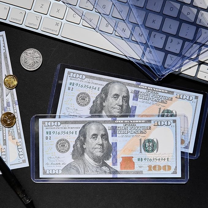 25Pcs Dollar Bill Sleeves - 6.8 x 2.9 Inch Hard Plastic Currency Sleeves, Clear Money Holders Waterproof Transparent Currency Protectors for Collectors