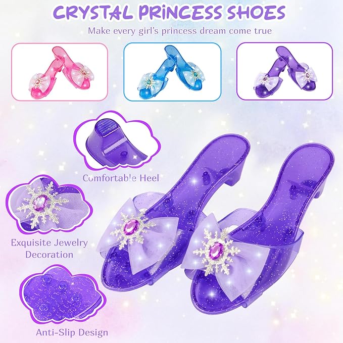 Princess Dress Up for Girls, Dress Up Clothes for Girl with Princess Shoes, Toddler Girls Boutique, Pretend Play Gifts for Little Girl Aged 3-6 Years Old