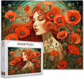 Tucocoo 1000 Piece Jigsaw Puzzles for Adults Red Poppies Painting Jigsaw Puzzle Flowers Woman 1000 Pieces Puzzles for Challenging Family Activity Game Floral Abstract Art DIY Puzzle Wall Decor Gifts