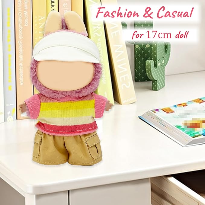 17cm Doll Clothes, Cute Outfits Set for 17cm Doll, 3 Piece Set Hat Clothing, Casual Adorable Dolls Clothes Accessories (No Doll)