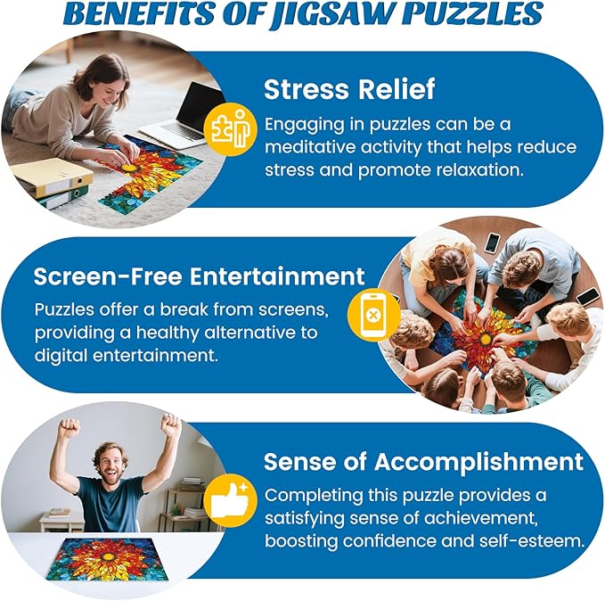 Puzzles for Adults 500 Pieces - Challenging Flower of Life Stained Glass Puzzle, Crystal Puzzle for Adults, Impossible Cool Mosaic Puzzles for Teens 12-16, Perfect for Game Nights 20.5X 15in