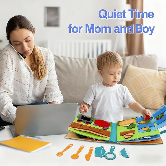 Montessori Felt Busy Book Toddlers Quiet Book Preschool House Pretend Play Early Learning Educational Travel Toys for Kids Age 2 3 4 5 6 Travel Essentials Daily House Learning Activitie Boys Gift