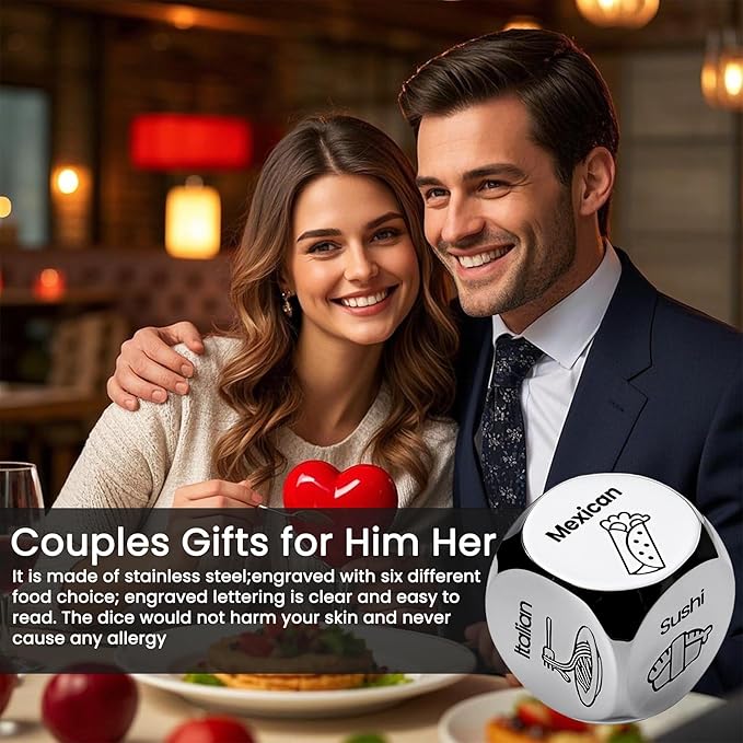 Father's Dad Gifts from Wife Daughter Son,Food Dice,Anniversary Steel Food Decision Dice Couple Gifts for Women Men Birthday Wedding Funny Gifts for Boyfriend,Girlfriend,Men,Women,Wife,Husband