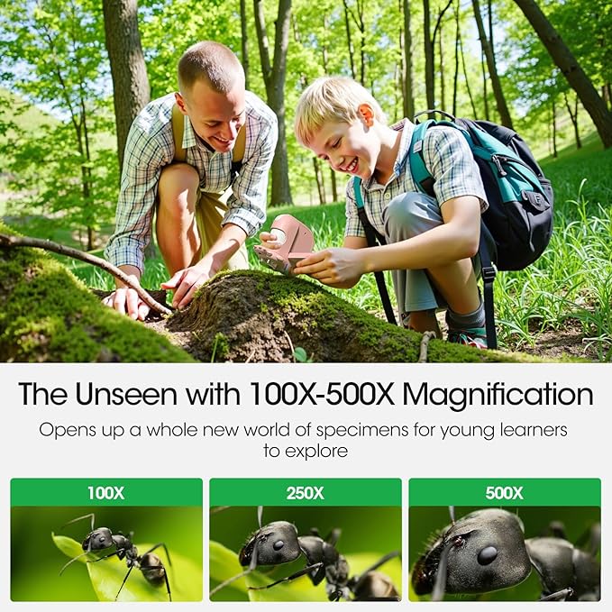 Microscope for Kids: 3-in-1 Portable Handheld Microscope & Digital Explorer Kit, Educational STEM Toy, Holiday & Birthday Gift for Ages 3-12 Girls Boys, Pocket Miniscope for Backyard, Park, Classroom