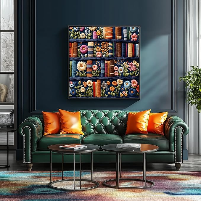 Floral Bookshelf Puzzles for Adults 500 Pieces Wildflower Books Pages Jigsaw Puzzles Vintage Unique Plant Mbroidery Art Puzzle Difficult Unique Family Challenging Games for Seniors Adults (20"x20")