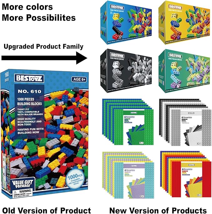 Building Bricks 1000 Pieces in Pastel Colors, Classic Building Blocks Toys & Gifts for Boys & Girls Aged 4+