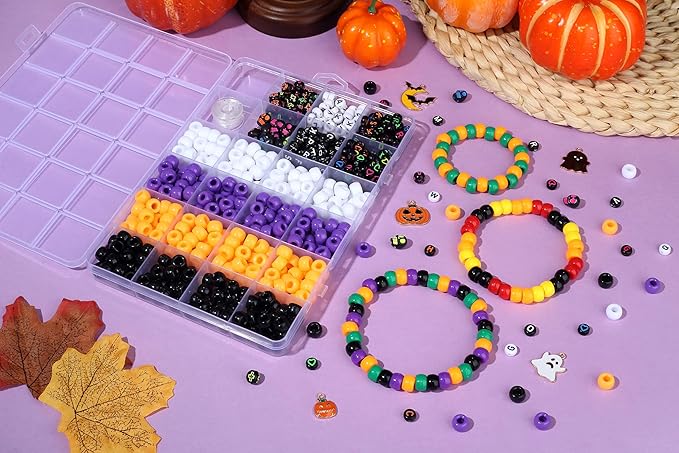 XIANNVXI 10Colours Halloween Pony Letter Beads Set Friendship Bracelet Making Kit 640pcs Orange Purple White Letter Pony Beads Bulk