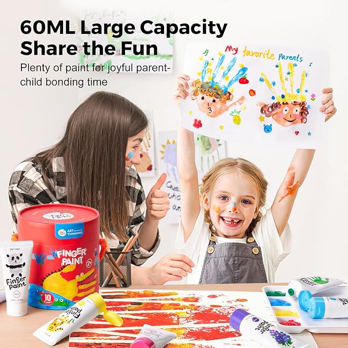 Jar Melo Washable Finger Paints for Toddlers, 7 Colors Large Capacity (2.1fl oz), Non Toxic Baby Paint for Hand and Feet, Safe Art Supplies, Preschool Learning Gifts for Kids Age 2+
