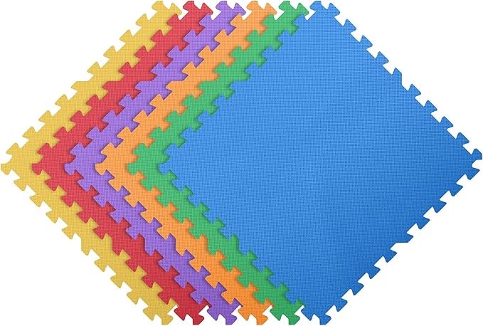 FlooringInc's Rainbow & Natural Harmony Playmat - Kid Safe Foam Floor Tiles with Removable Edges - 2'x2', 1/2" Thick (Rainbow, 24 Tile Pack)