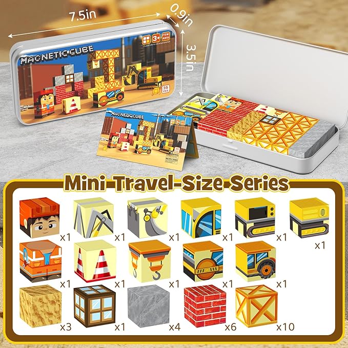Magnetic Building Blocks for Kids, STEM Engineering Travel Toys with Portable Iron Box, Educational Construction Set for Toddlers Ages 3-8（35 Piece）