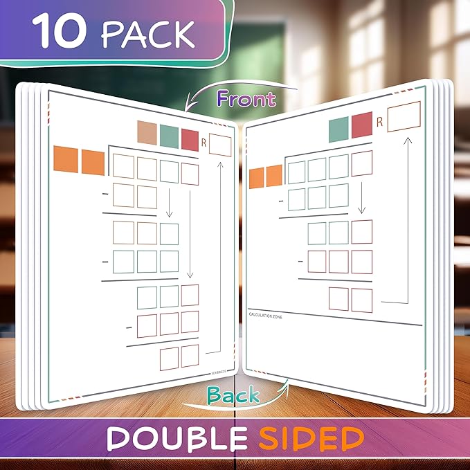 SCRIBBLEDO Long Division Practice 11”x14” Reusable Sheets Math Manipulatives for Classroom Teaching Materials 5th Grade Classroom Must Haves Special Education Math Centers 10-Pack Dry Erase Sheets
