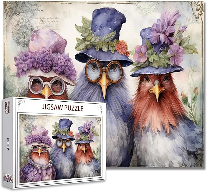 Tucocoo Roosters Family Jigsaw Puzzles for Adults 1000 Pieces, Elegant Chickens Funny Animal Art Jigsaw Puzzle Colorful DIY Puzzles for Home Decoration Gifts, Family Puzzle Perfect for Game Nights