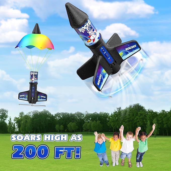 Rocket Launcher Toy for Kids,Self Launching Motorized Air Rocket with Parachute Launch Up to 200 Ft Model Toys Gifts for Boys Kids Ages 6 7 8 9 10 11 12 Astronaut