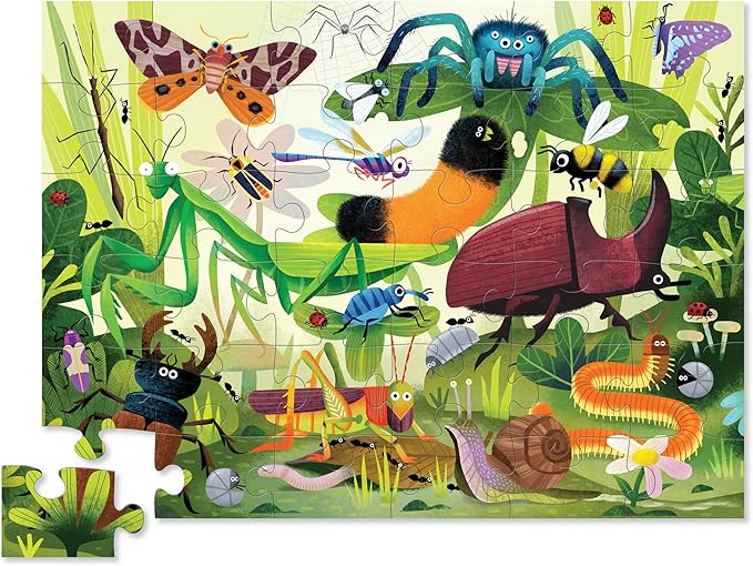 Crocodile Creek 36-Piece Jigsaw Floor Puzzle - Fun Floor Puzzles for Kids Ages 3-5 - Heavy-Duty Shaped Box for Storage - Backyard Bugs - 27" W x 20" H Finished