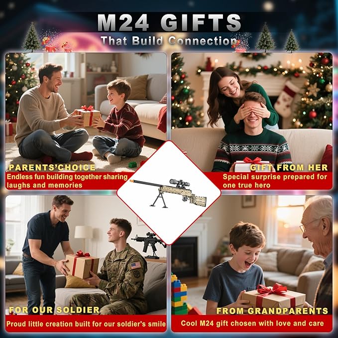 CASEIER M24 Building Blocks Gun-Sets, 1:1 Large Army Toys for Boys Adult Teen, Shootable Sniper Model Guns, Cool Birthday Gifts for Men Kids, Collectible Block Weapon for Military Fan 1380 PCS