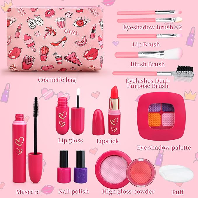 Toddler Girls Toys Pretend Makeup Kits - Fake Makeup Set Toys for Kids 3 4 5 6 Year Old , Play Makeup Gift for Little Girls 3-5, Toddler Makeup Kit with Fake Makeup Toy Birthday Gift