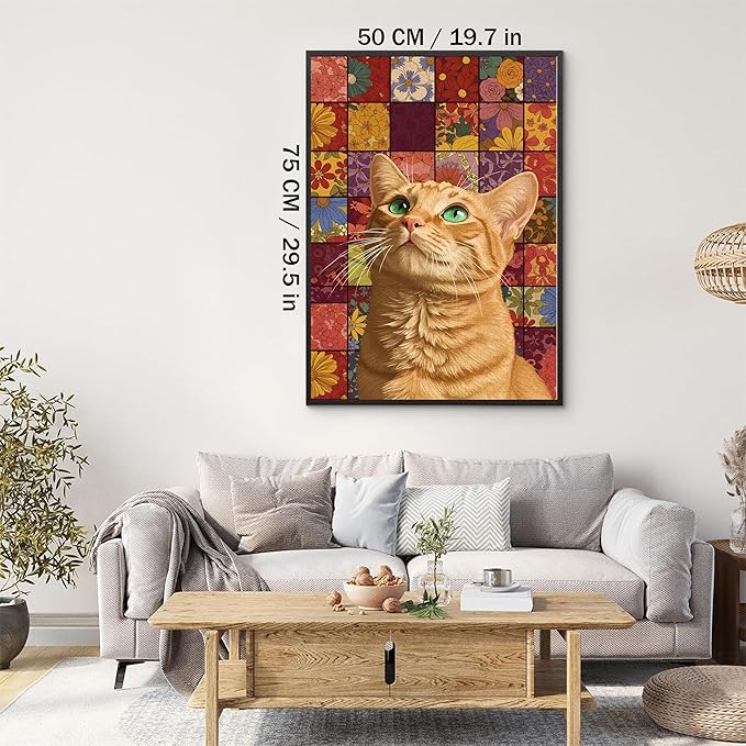 1000-piece Orange Cat Thoughts-Flower Cube Adult Wooden Puzzle, Intellectual Challenge, Stress-Relieving Puzzle, Relaxing Family Activity, Decoration, Size: 29.5 x 19.7 in
