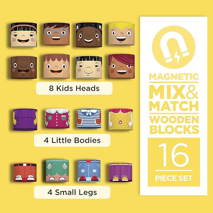 16-Piece Multiracial Magnetic Friends Play Set – Wooden Diversity Building Blocks for Kids – Multi Cultural Dolls for Creative Play & SEL Development – Ages 1+