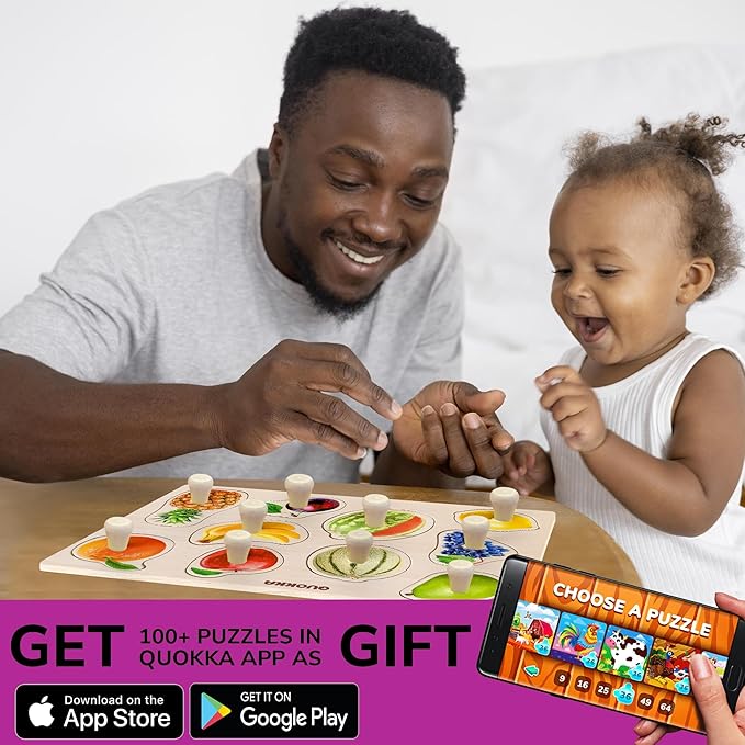 QUOKKA Wooden Puzzles for Toddlers 1-3 - 8 Montessori Toddler Puzzles Ages 2-4 in a Rack - Learning Alphabet Numbers Animals Toy for Kids 3-5 - Wood Games Gift for Boys and Girls