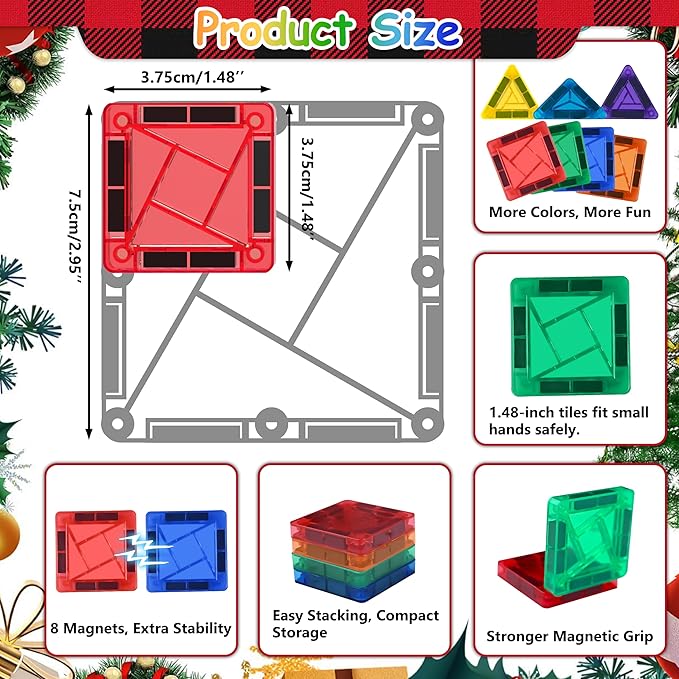 Mini Magnetic Tiles 42pcs, Kids STEM Magnet Toys for Toddler Magnetic Blocks Building Preschool Learning Sensory Montessori Toys for 3+ Year Old Boys and Girls Creativity Kids