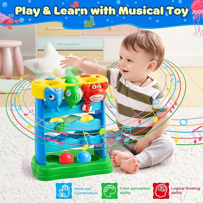 V-Opitos Musical Toys for 1, 2 Years Old Boys & Girls, Feeding Interactive Toys for Baby 12-18 Months, Montessori Education Toys, Perfect Toddler Christmas Birthday Gifts