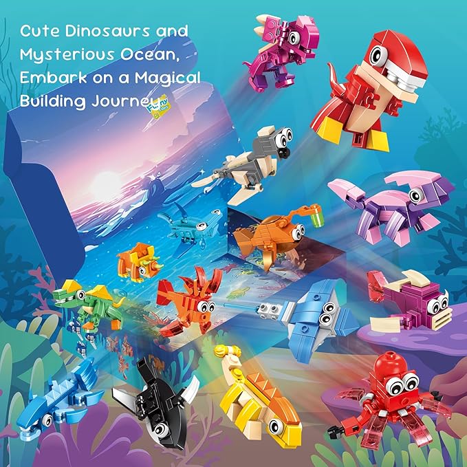 24 Party Favors Kids Building Blocks Dinosaur, Sea Animals Pool Party Favors Building Set for Birthday, Classroom Prizes,Goodies Bag Filling, Gift for Boys and Girls Ages 6-12