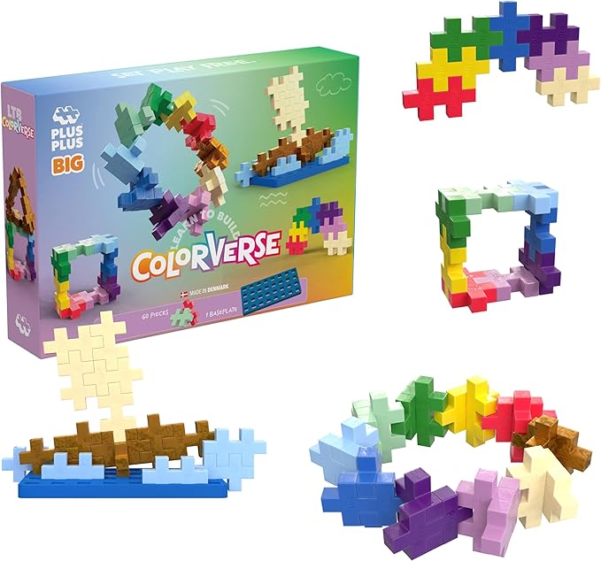PLUS PLUS Learn to Build Big, Building Toys Set for Toddlers and Preschoolers, Stem Toys for 3+ Year Old, 60 Interlocking Blocks - Colorverse