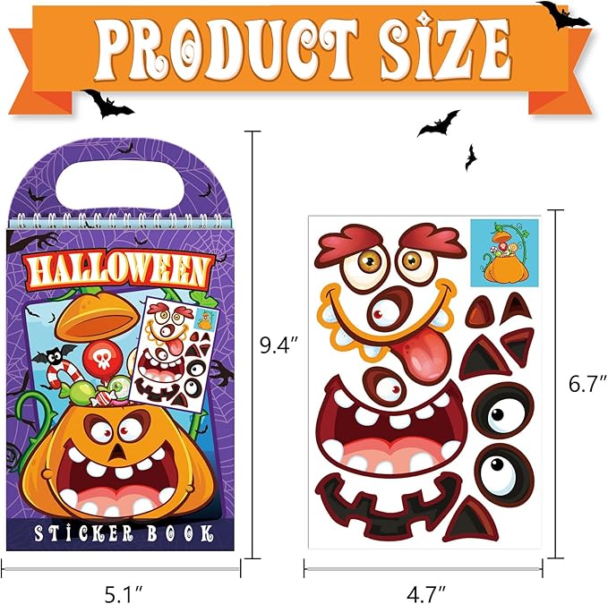 Halloween Make-a-Face Sticker Books 3-Pack,Halloween Toys Activity Pad for Kids Ages 4-8(30 Scenes)
