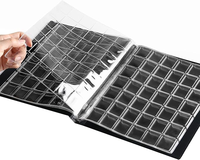420 Pockets Coin Albums - 1.2x1.1 inch Grid Blue Coin Book 10 Pages Coin Collection Holder Letter Size Coin Storage Book 3.0x2.8 cm Pocket CS0242BK