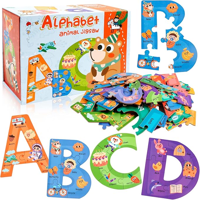 Wooden Alphabet Puzzles for Toddlers Ages 3+,Montessori Preschool Learning ABC Sight Words Letter Puzzle for Toddlers,Learning Toys Easter Birthday Gift for Kindergarten Boys Girls