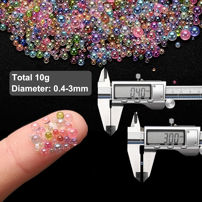 Iridescent Glass Tiny Bubble Beads, 0.4-3mm 10g No Hole Micro Mini Round Multicolor Water Droplets Beads - Applications: for Resin Filler, Nail Art, Dollhouse Bath Tub