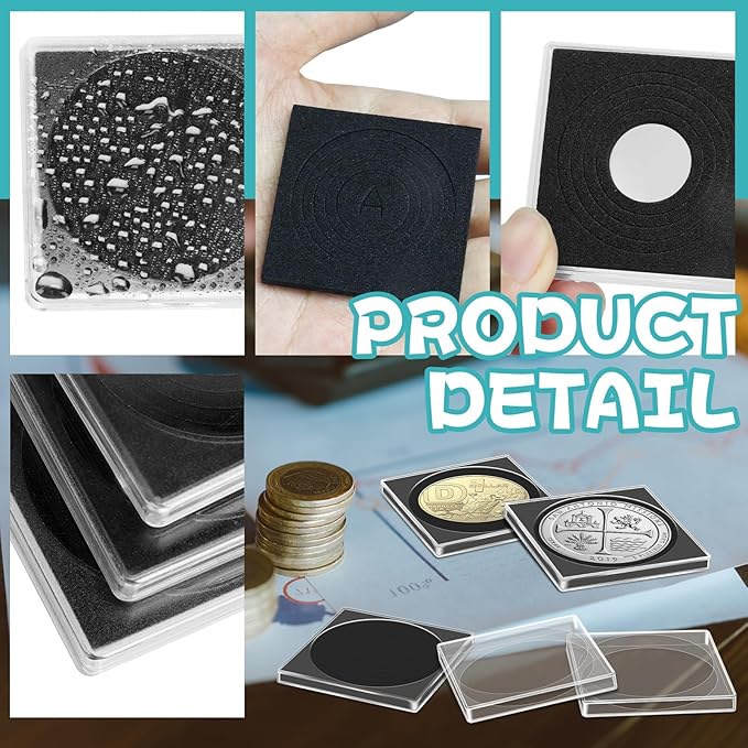 40 Pcs Adjustable Acrylic Coin Collection Cases with Sponges, Coin Snap Holder, Silver Dollar Protection Cases for Collectors, Coin Dollar Collection Supplies for Small to Medium Coins (16mm-36mm)